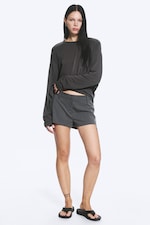 Dark Grey Melange - Low Waist Mini Suiting Shorts - 0