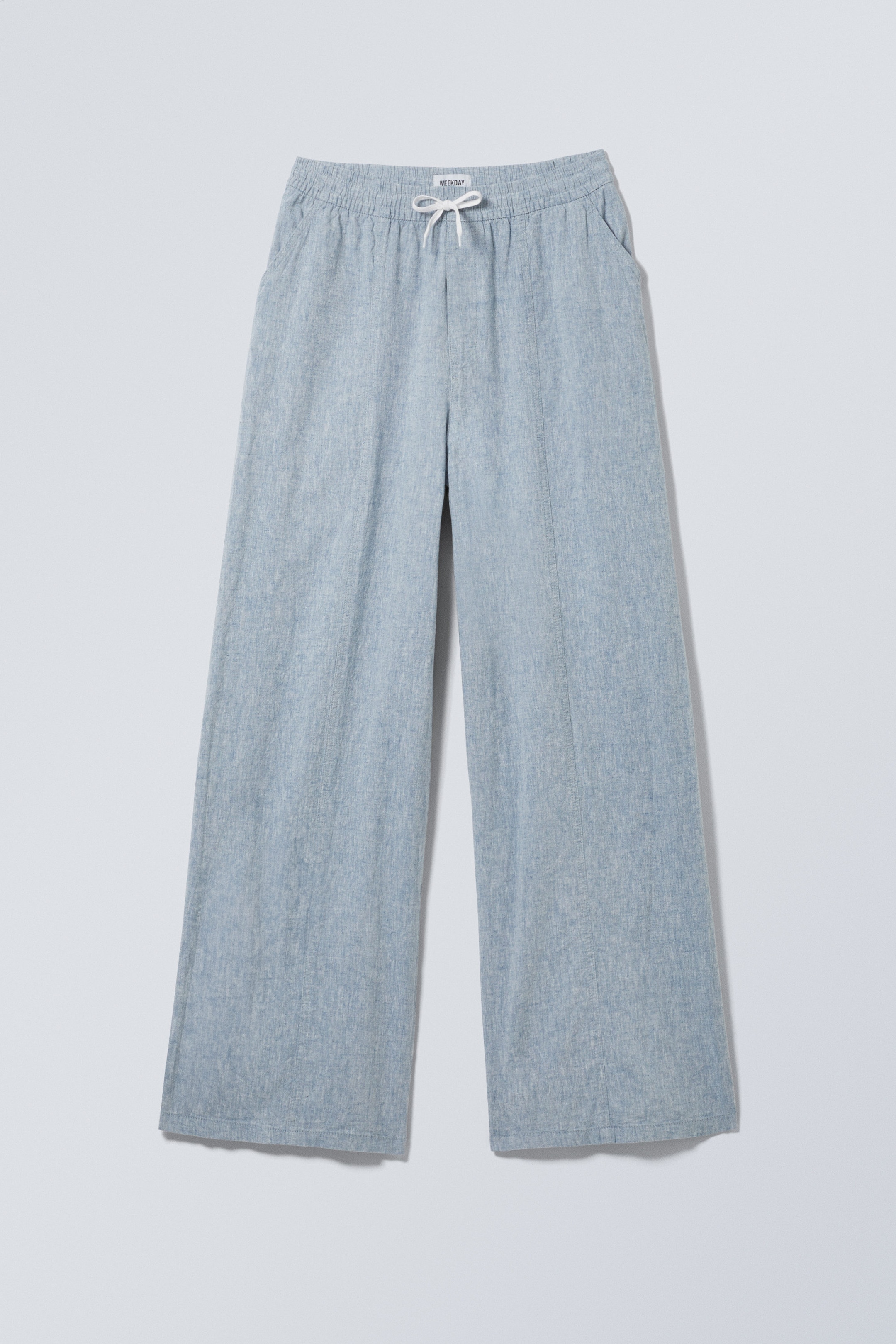 Dimmig blåmelerad - Lediga byxor i linneblandning - 0