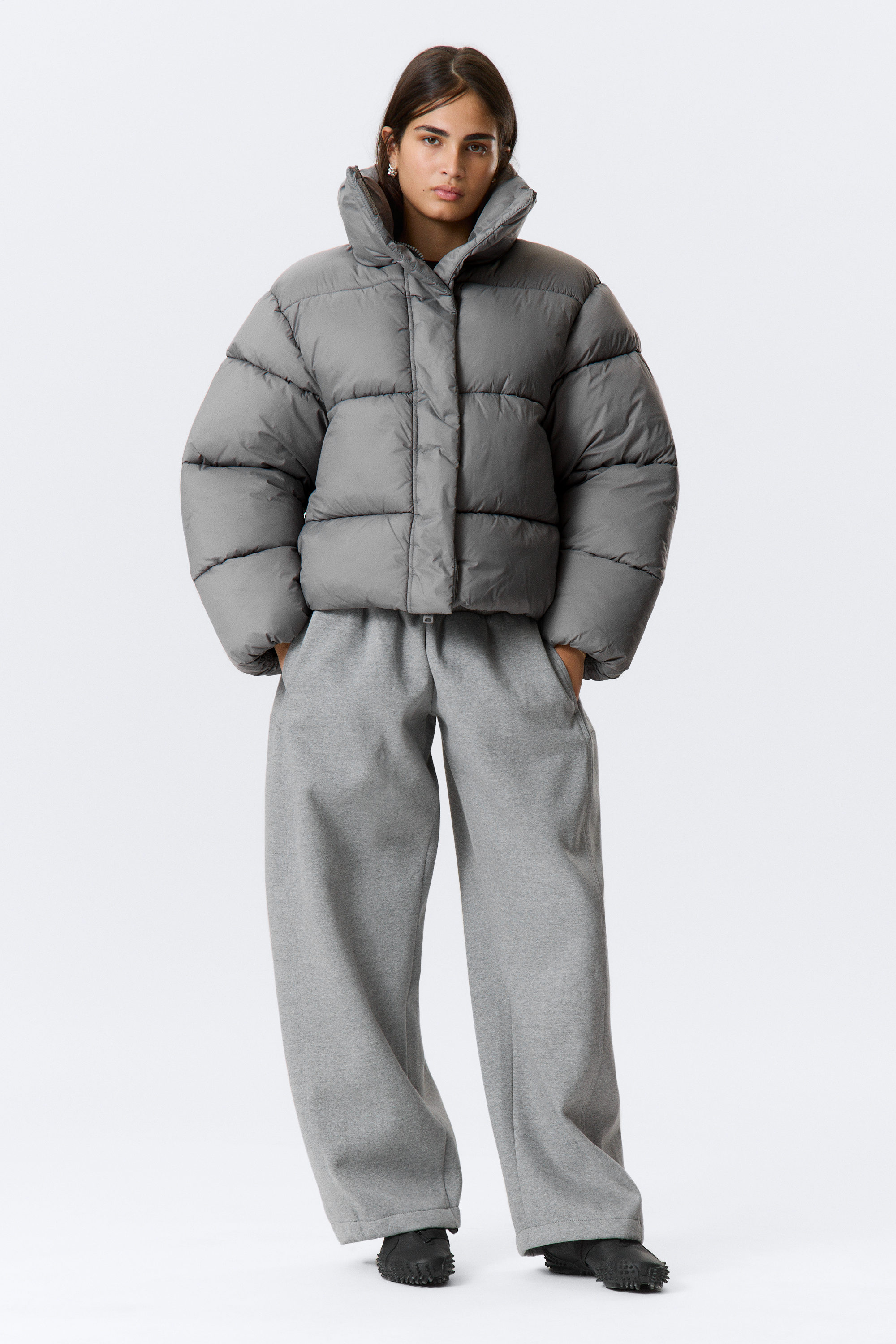 Grijs - Kort oversized pufferjack - 1