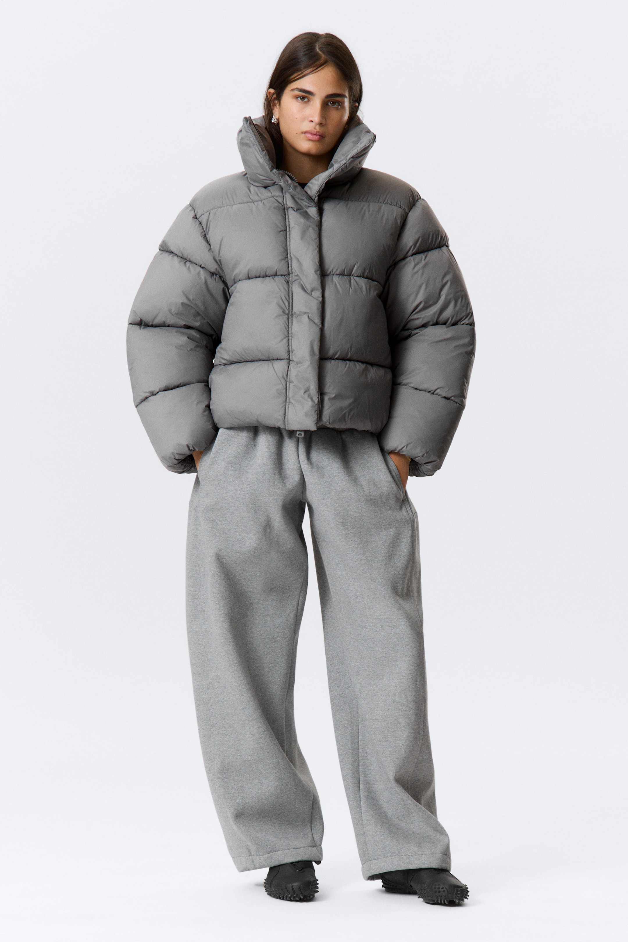 Grey - Short Oversized Puffer Jacket - 3