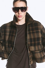 Dark Brown Check - Cropped Boxy Zip Jacket - 1