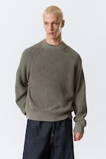 Washed Dark Grey Melange - Relaxed Knitted Cotton Sweater - 0