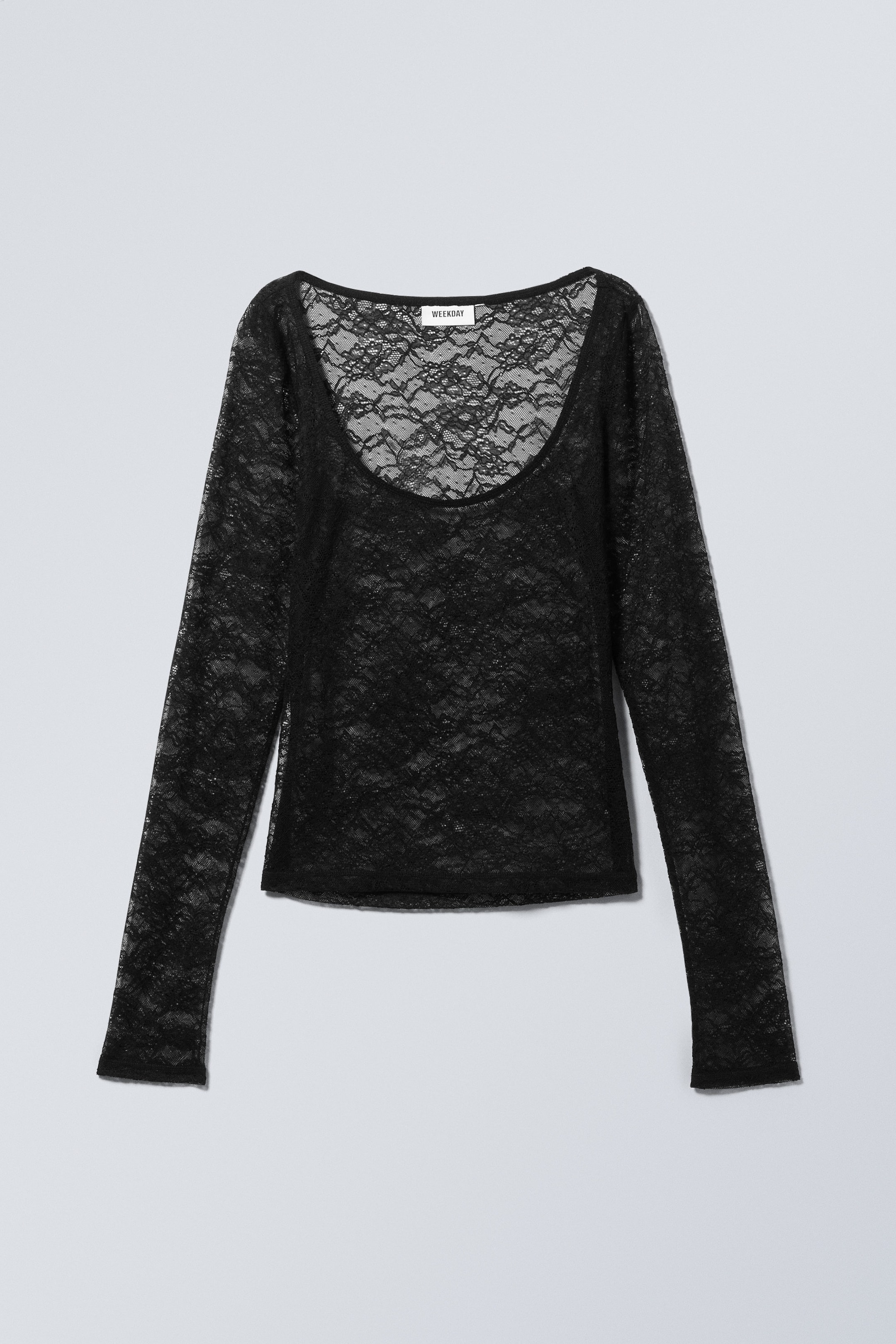 Svart - Tea Scooped Lace Longsleeve - 0