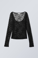 Svart - Tea Scooped Lace Longsleeve - 0