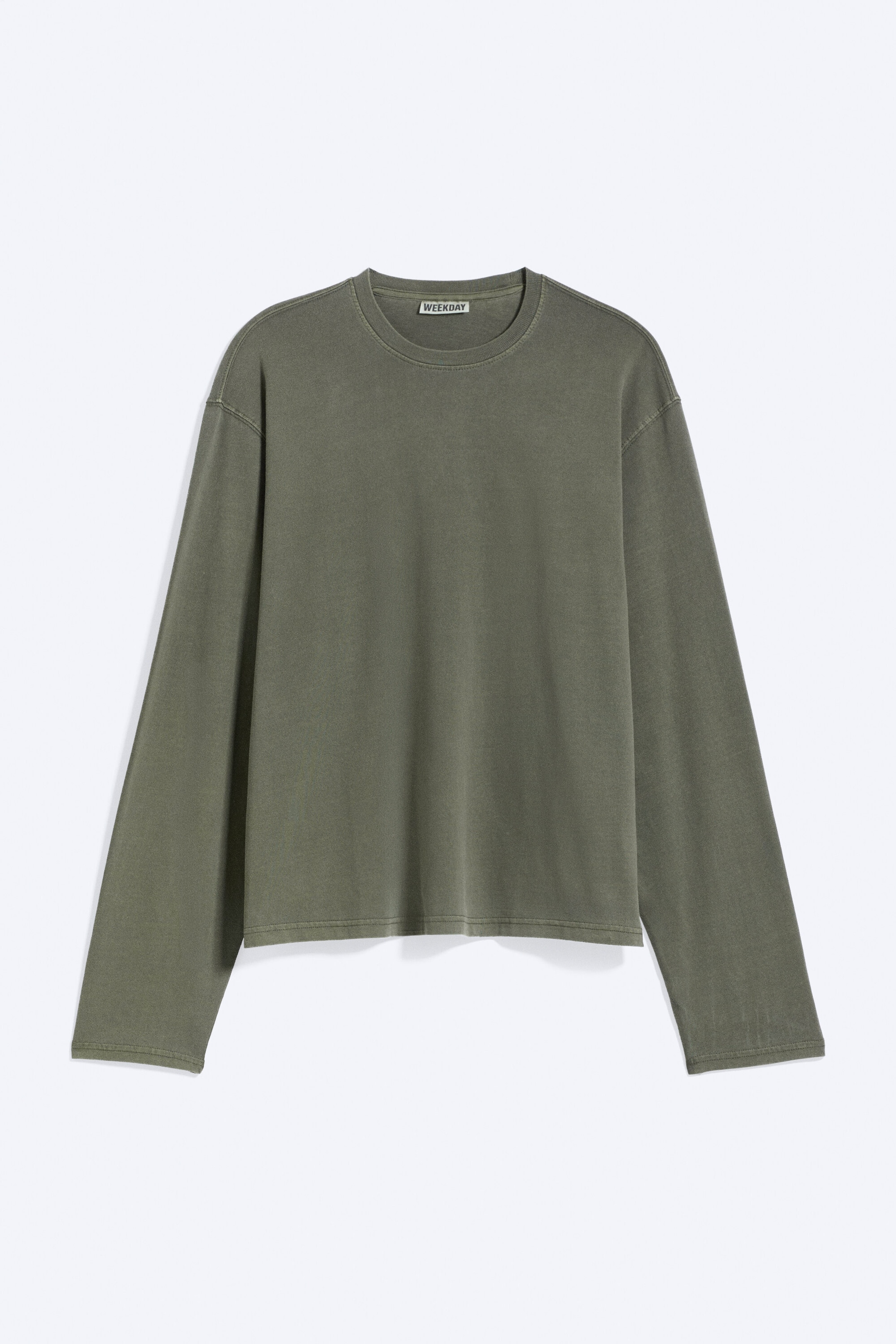Washed Dark Khaki Green - Long-Sleeved Boxy Cotton T-shirt - 1