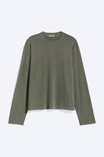 Washed Dark Khaki Green - Long-Sleeved Boxy Cotton T-shirt - 3