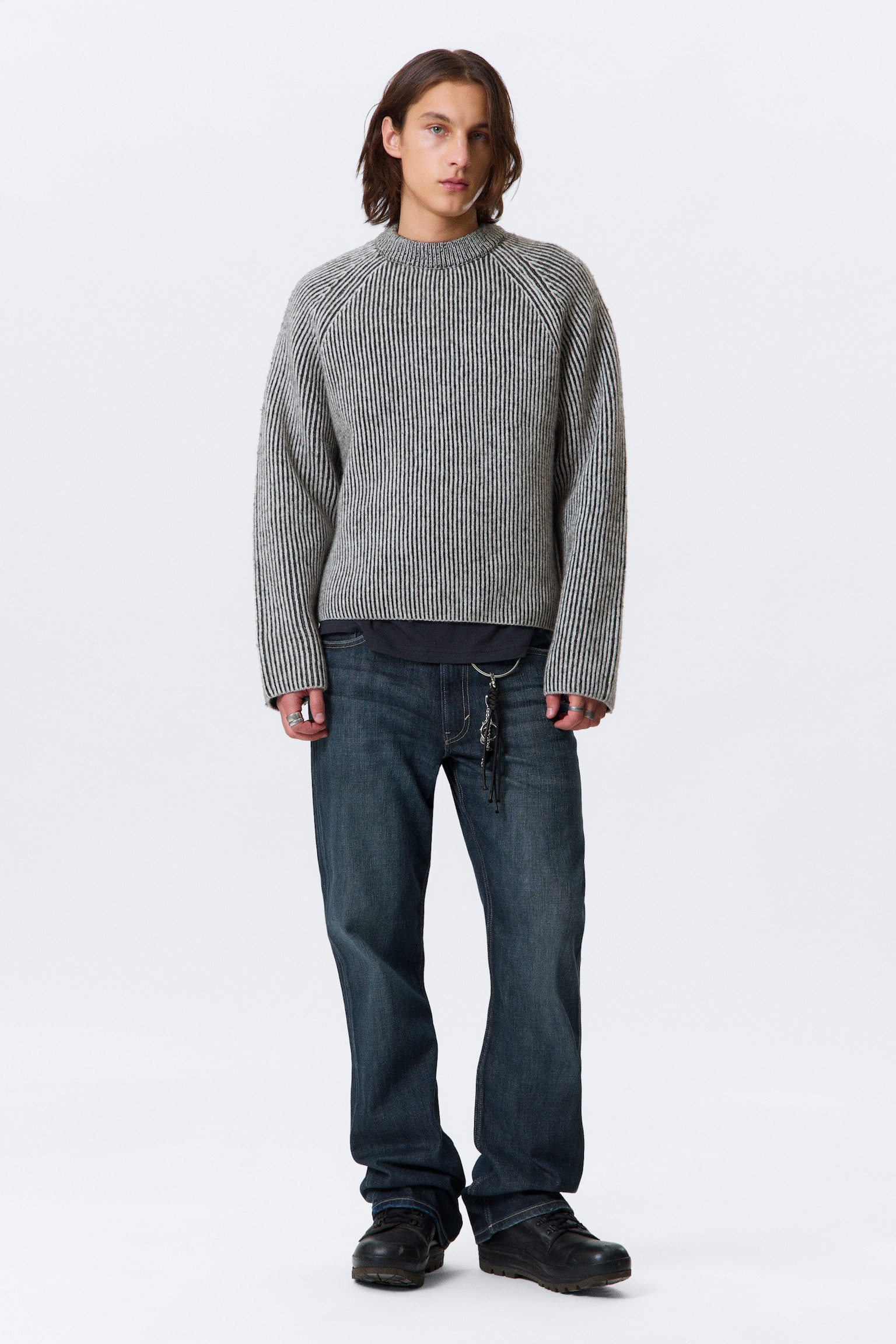 Knitted Two-Tone Wool Blend Sweater - Two-tone Light Grey/Two-tone Dark Brown - 3