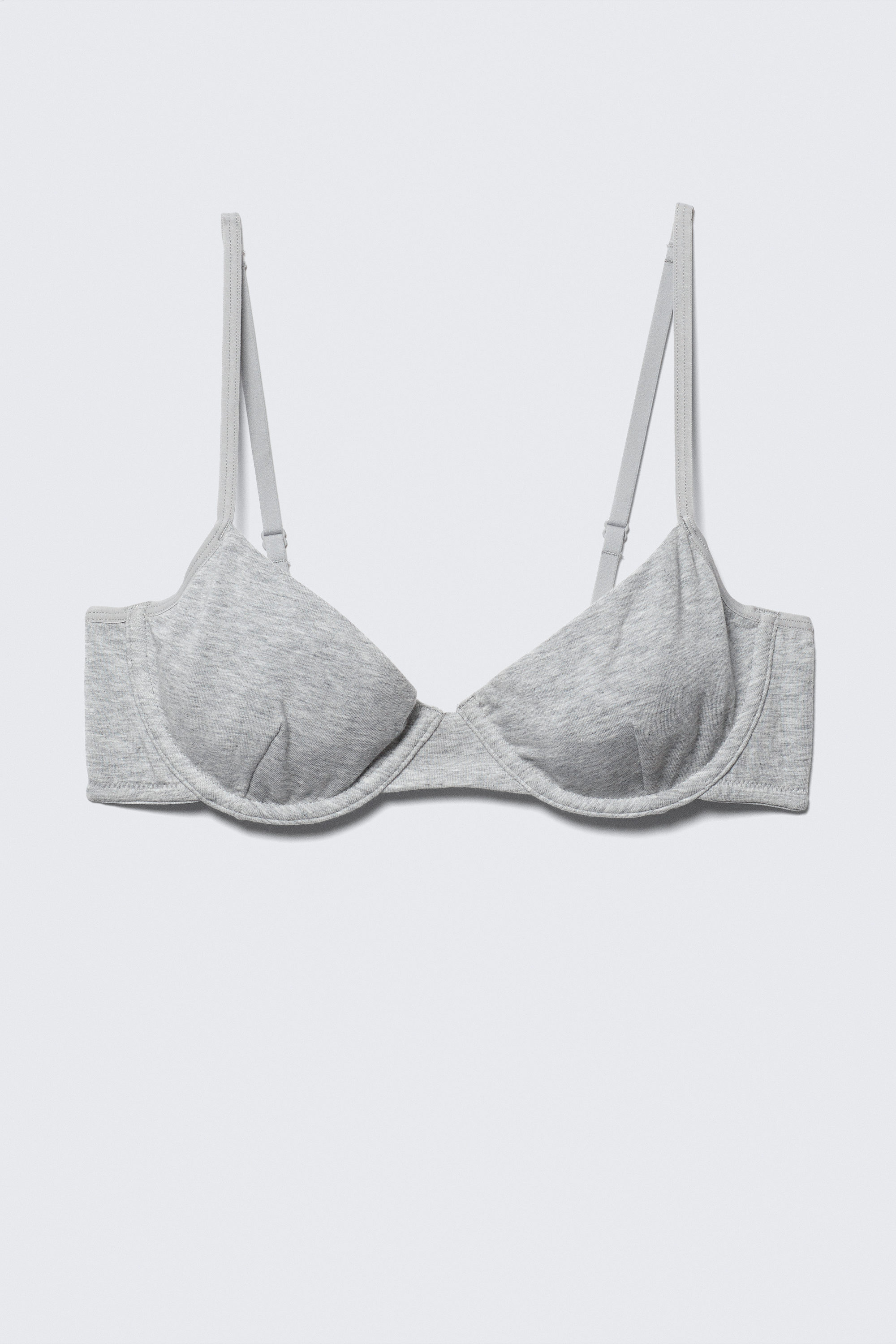 Grey Melange - V-neck Cotton Wire Bra - 4