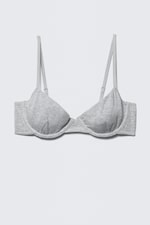 Grey Melange - V-neck Cotton Wire Bra - 0