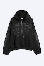 Black - 99 - Weiter Hoodie mit Reißverschluss und Print - 0