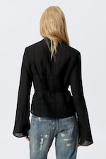 Transparent Black - Textured Long-Sleeved Wrap Shirt - 3