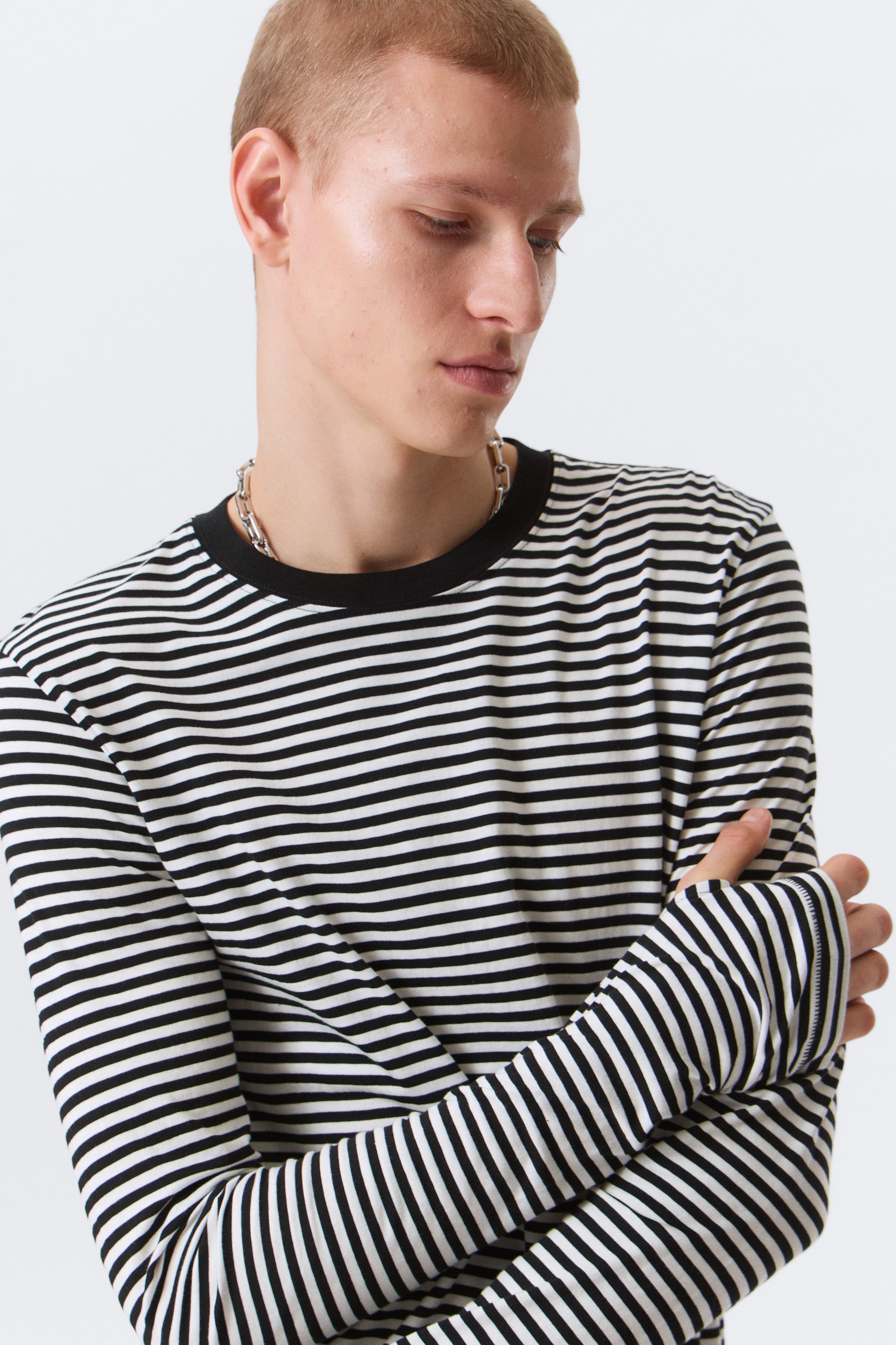 Black & White Stripes - Relaxed Long-Sleeved Cotton T-Shirt - 2