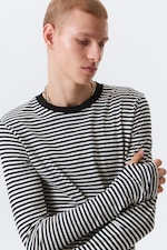 Black & White Stripes - Relaxed Long-Sleeved Cotton T-Shirt - 1