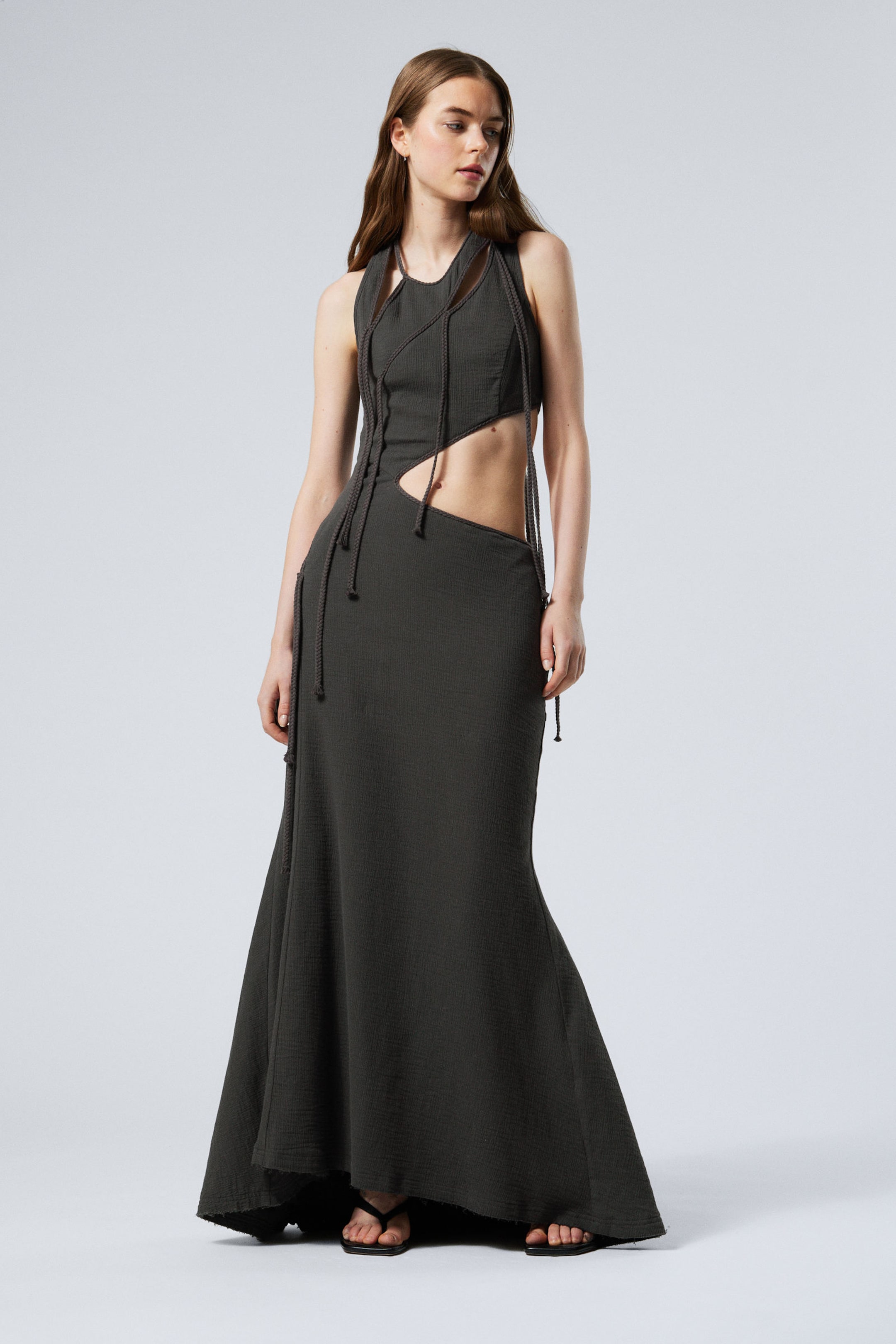Dark Grey - Braided Cut-Out Maxi Dress - 1