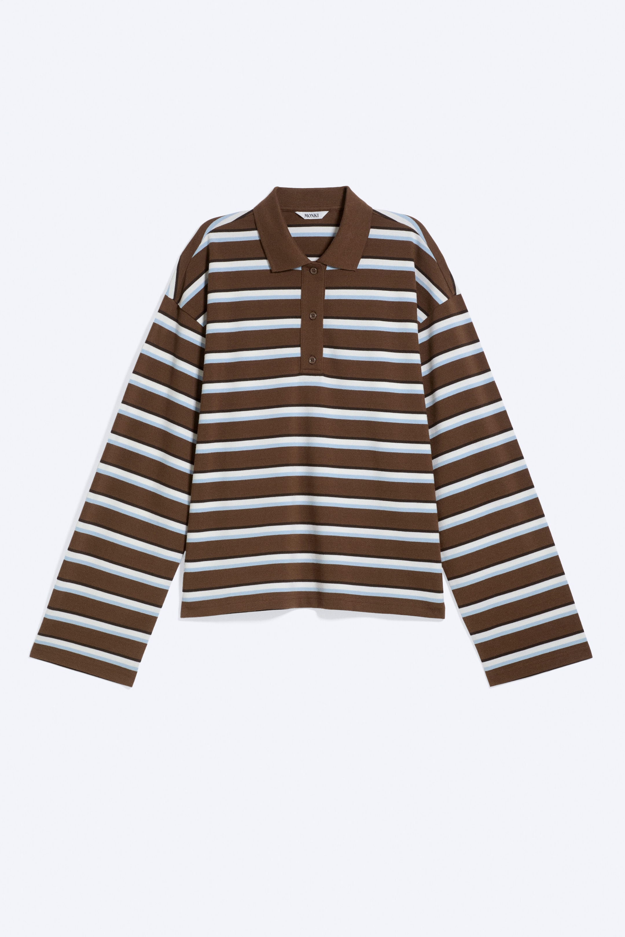 Striped Brown/Blue - Langärmliges Poloshirt aus Baumwolle - 3