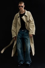 Beige - Loose Double-Breasted Trench Coat - 0