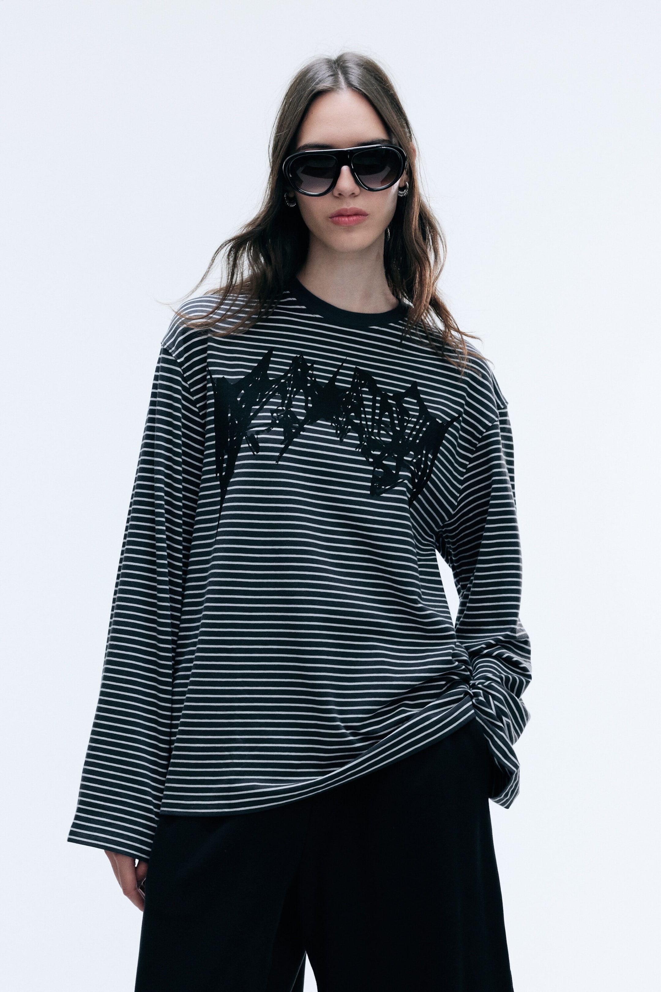 Dark Grey - T-shirt oversize graphique manches longues - 1