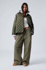 Dark Khaki Green - Oversized Quilted Liner Jacket - 0