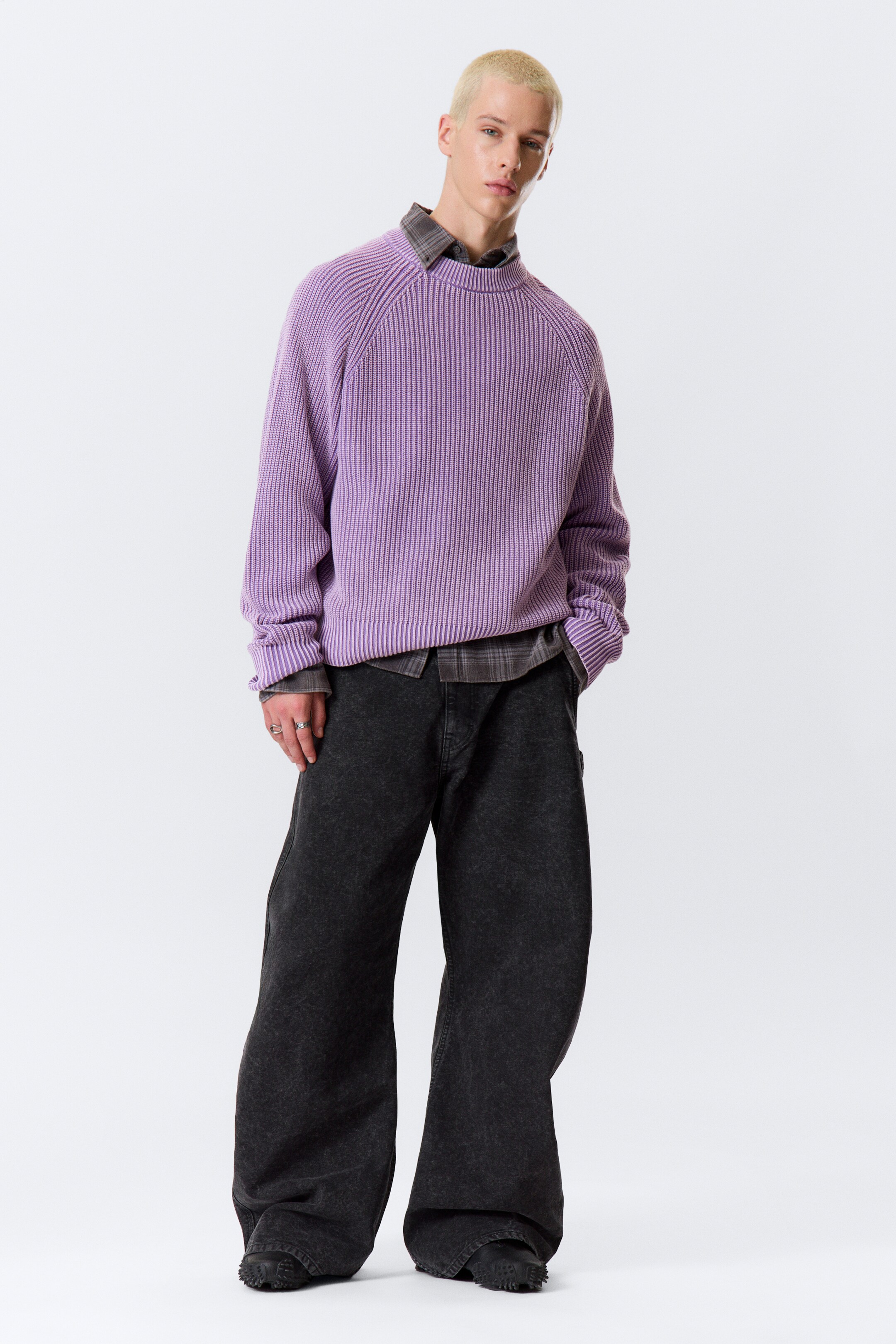 Agrandir l'image: Pull en coton tricoté décontracté - Violet mélangé délavé - HOMME | H&M FR 2