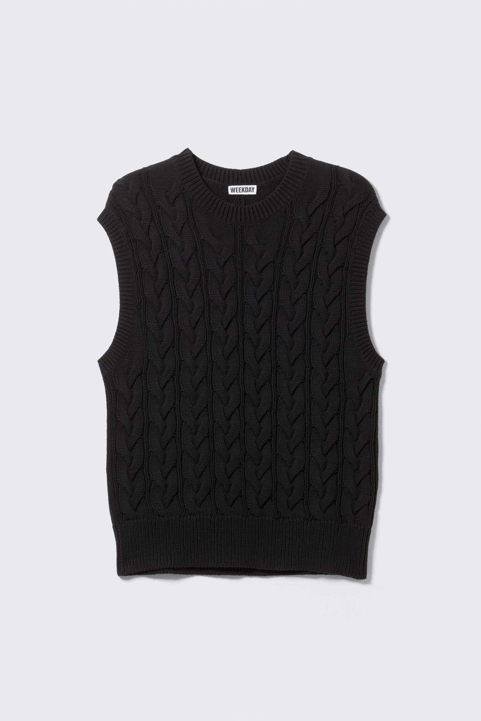 Cable Knit Cotton Vest - Black/White - 2