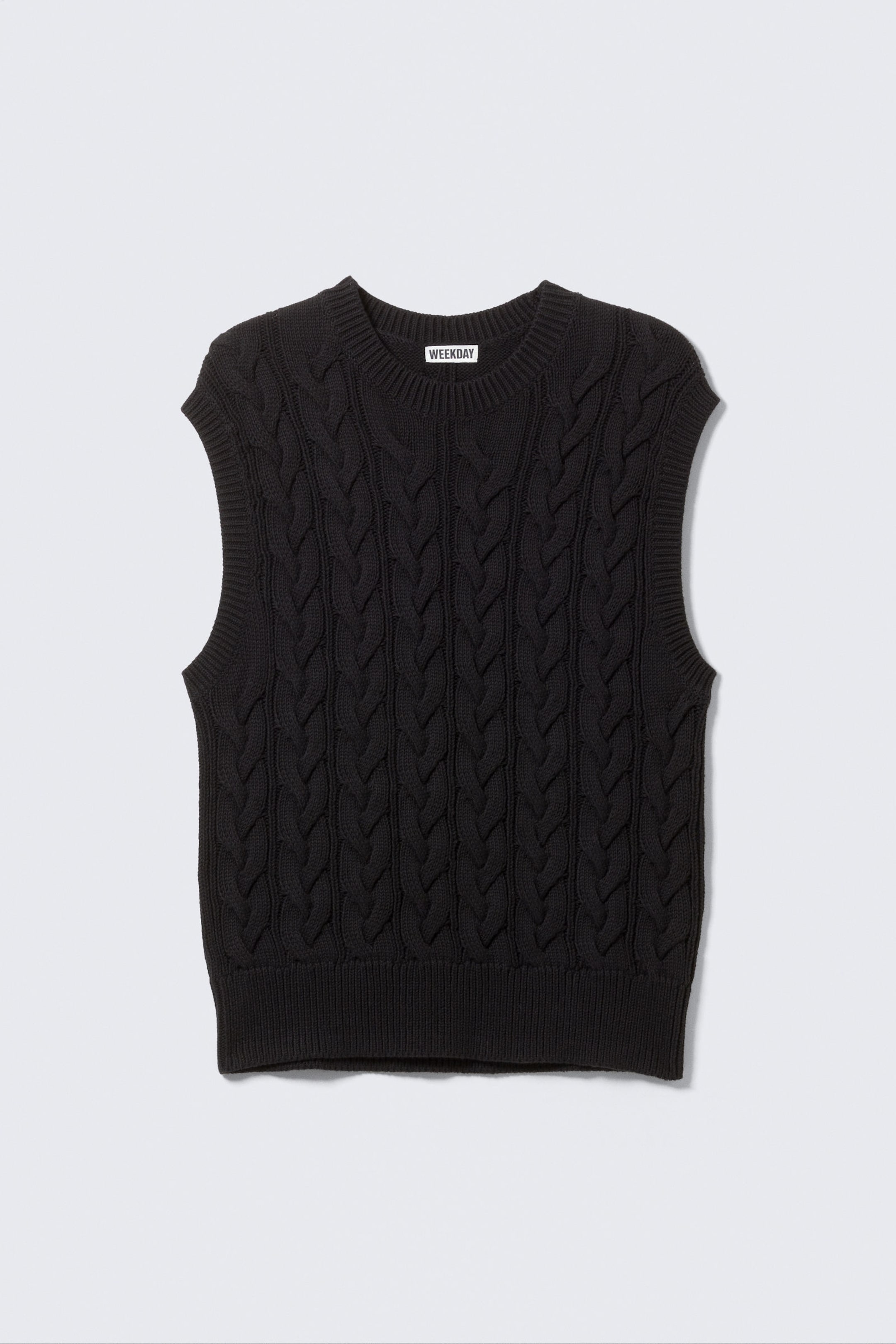 Black - Cable Knit Cotton Vest - 4