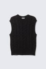 Black - Cable Knit Cotton Vest - 4