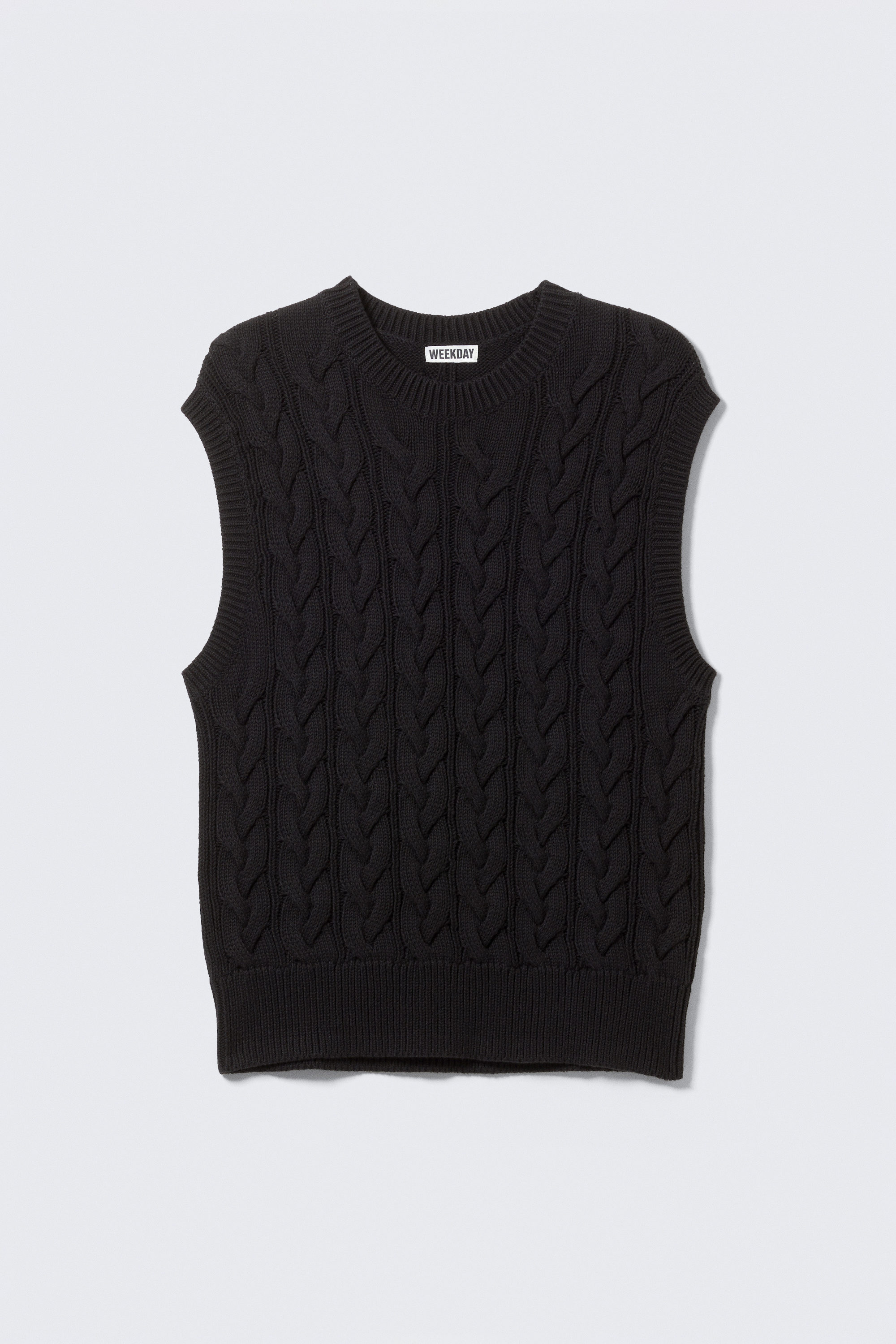 Black - Cable Knit Cotton Vest - 4