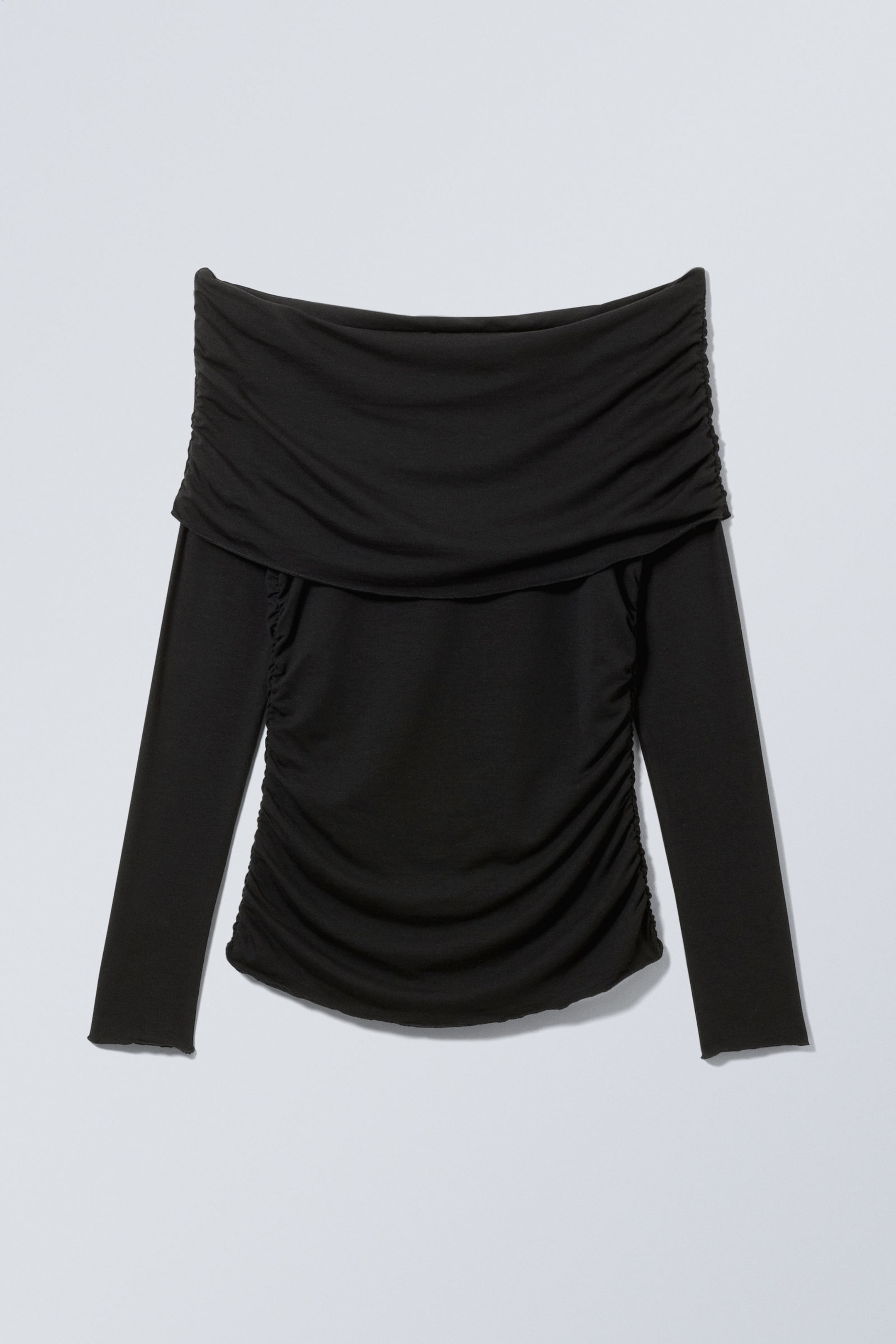 Zwart - Off-shoulder top met lange mouwen en omslag - 0