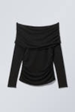Zwart - Off-shoulder top met lange mouwen en omslag - 0