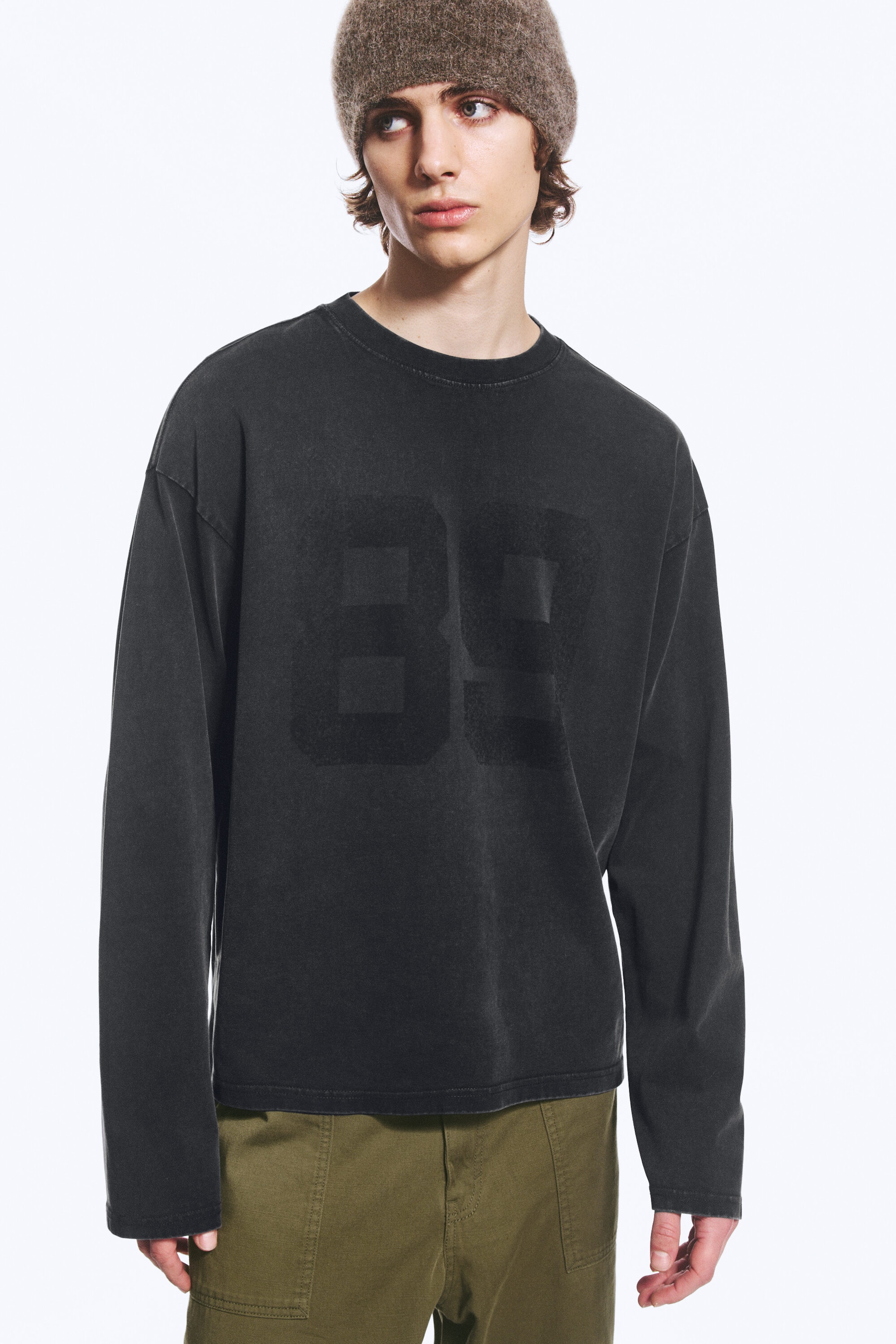 Washed Dark Grey - Great Boxy Graphic Long Sleeve T-shirt - 5