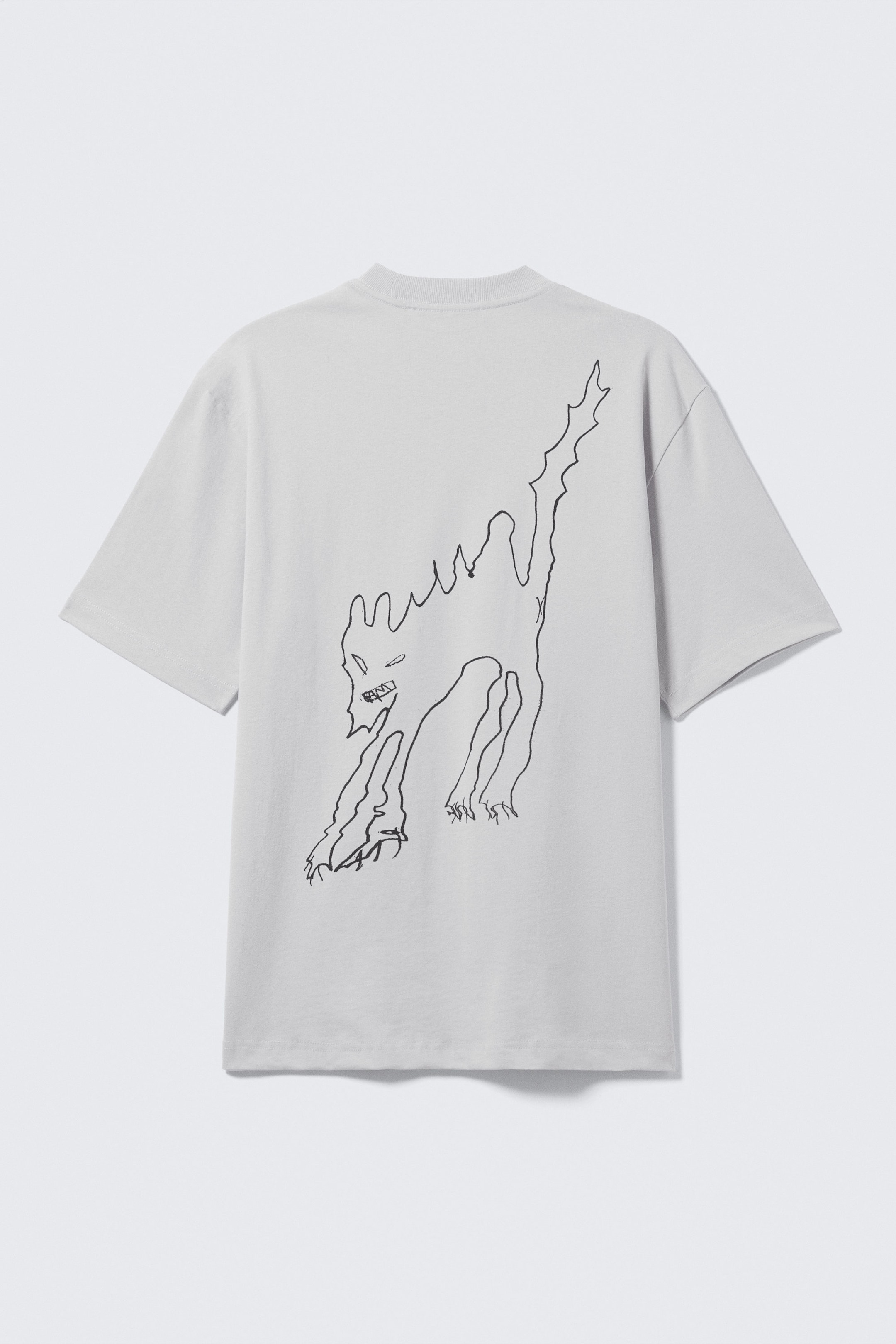 Grau - Scared Cat - Entspanntes T-Shirt mit Grafikdruck - 2