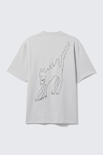 Grau - "Scared Cat" - Entspanntes T-Shirt mit Grafikdruck - 1