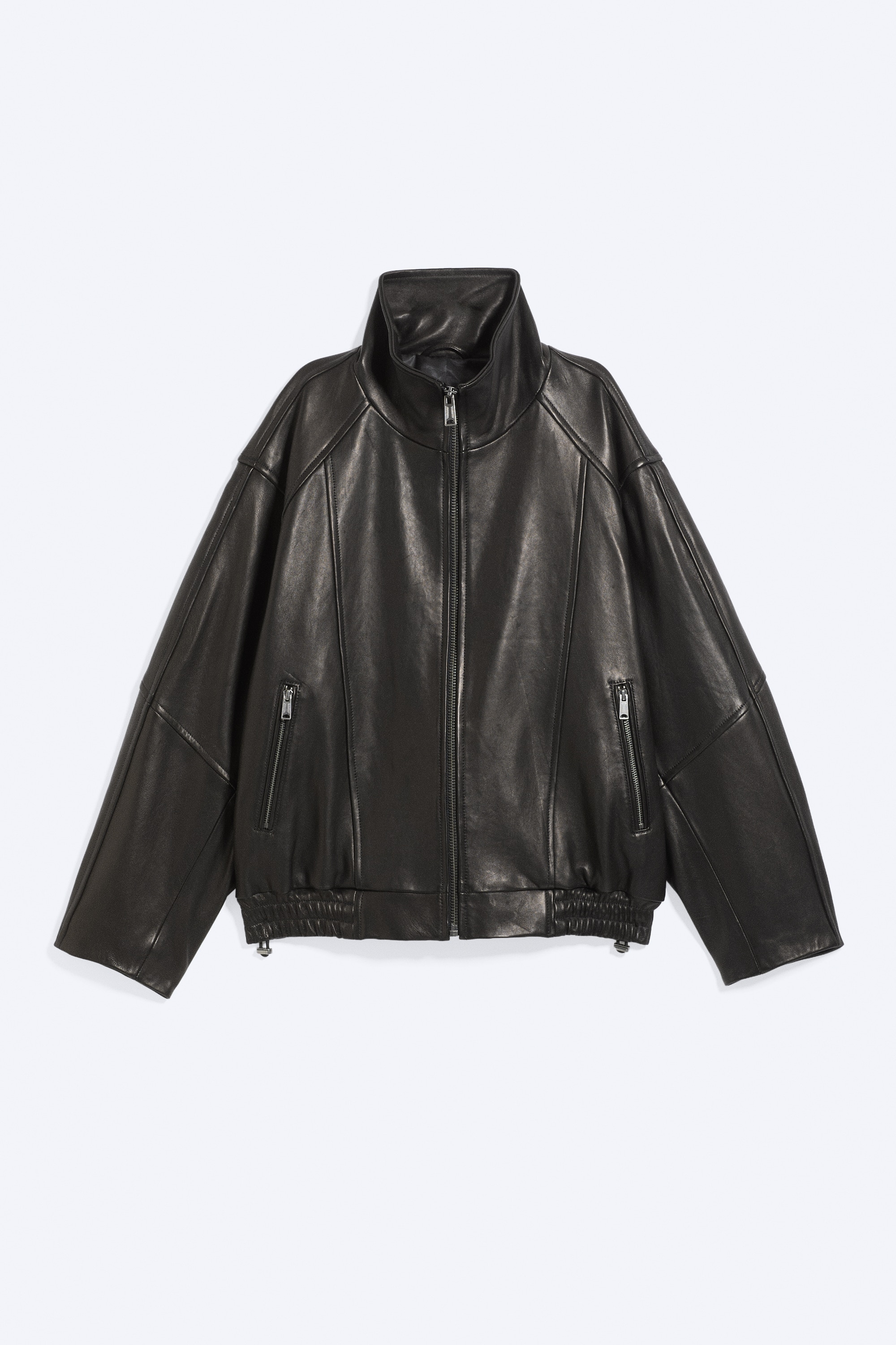 Oversized leren jack - Zwart
