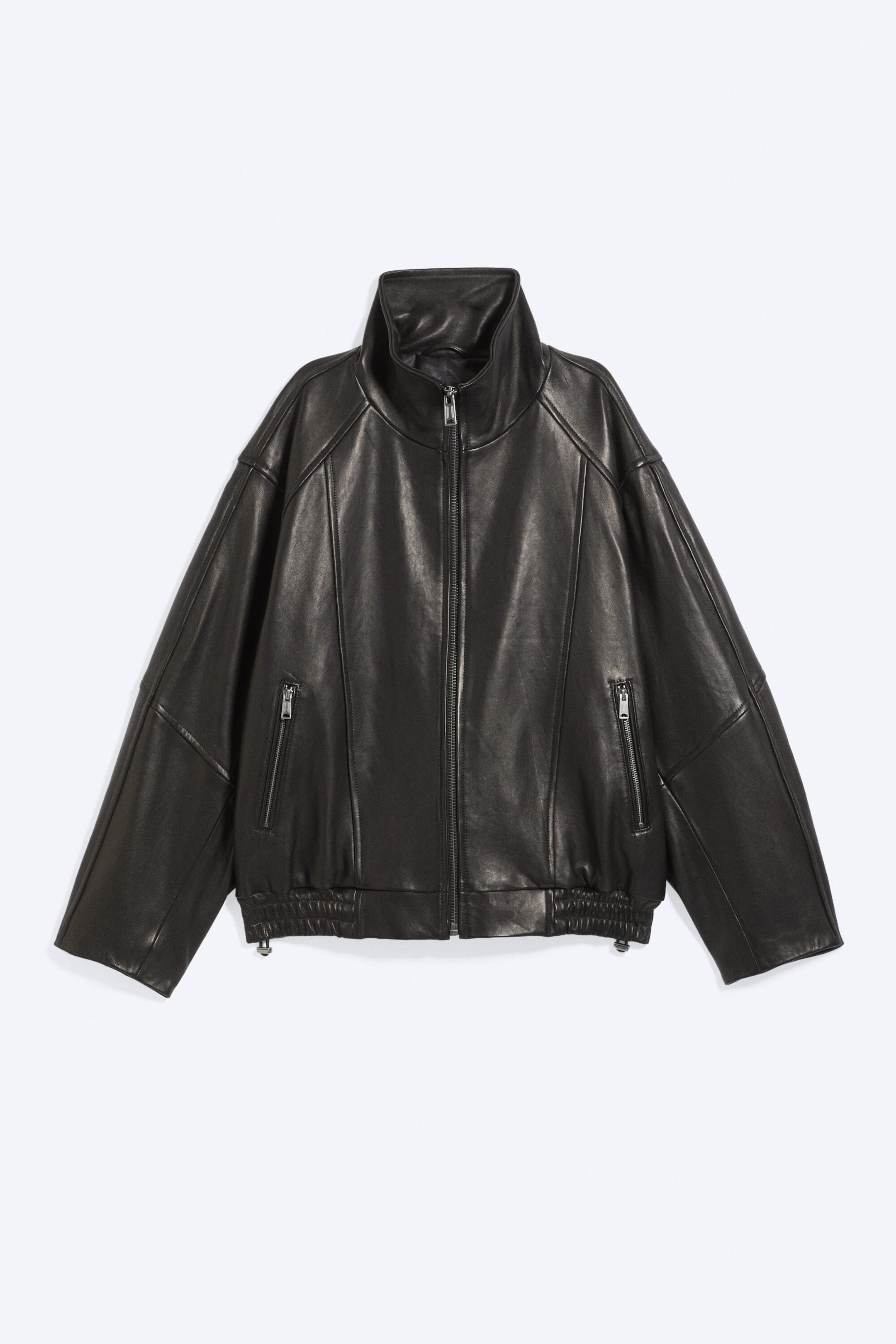 Noir - Veste oversize en cuir à col cheminée - 4
