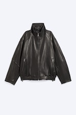Noir - Veste oversize en cuir à col cheminée - 4