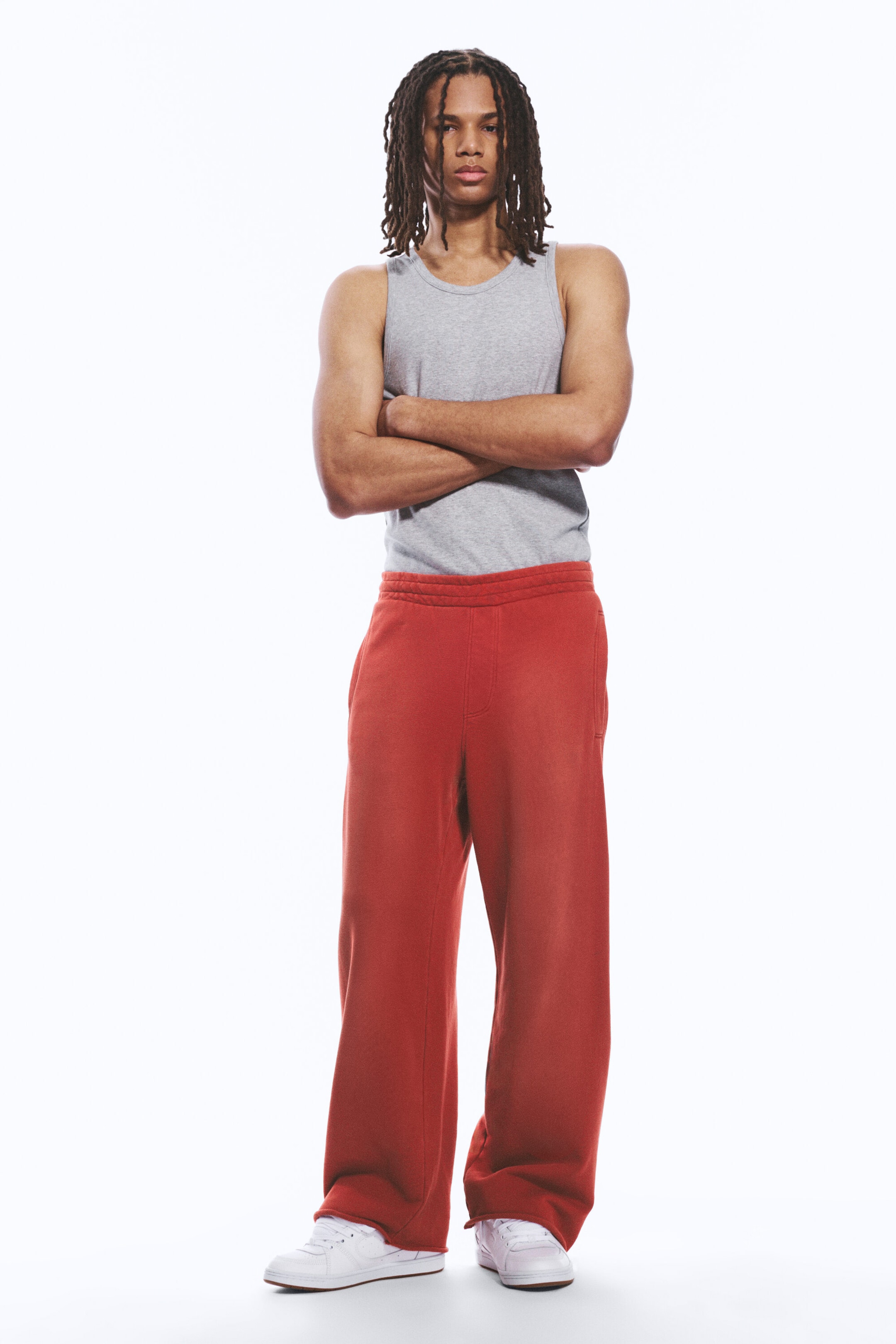 Rouge - Pantalon de jogging droit ample taille mi-haute - 1