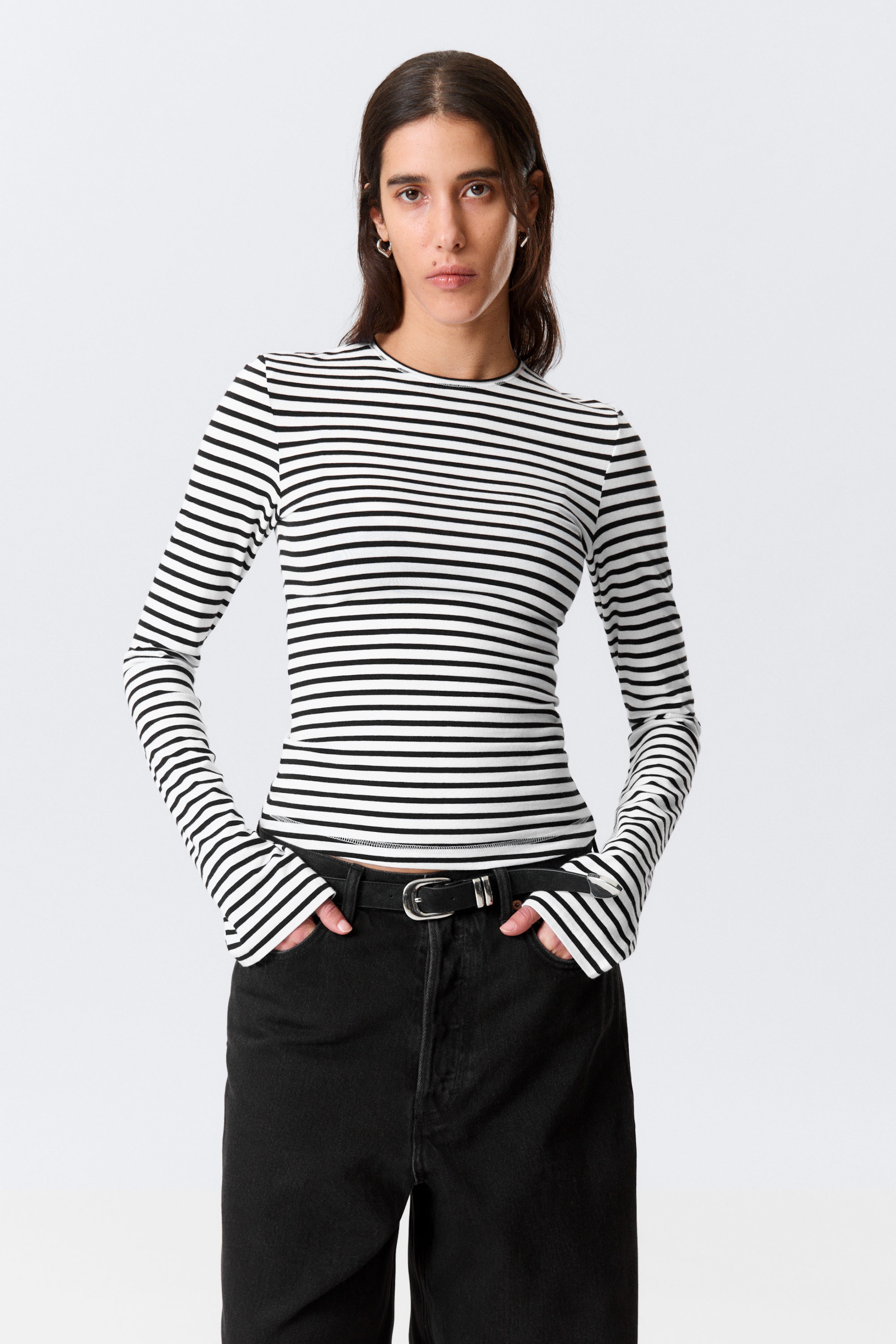 Weiß - Schwarze Streifen - Longsleeve aus Baumwolle - 1