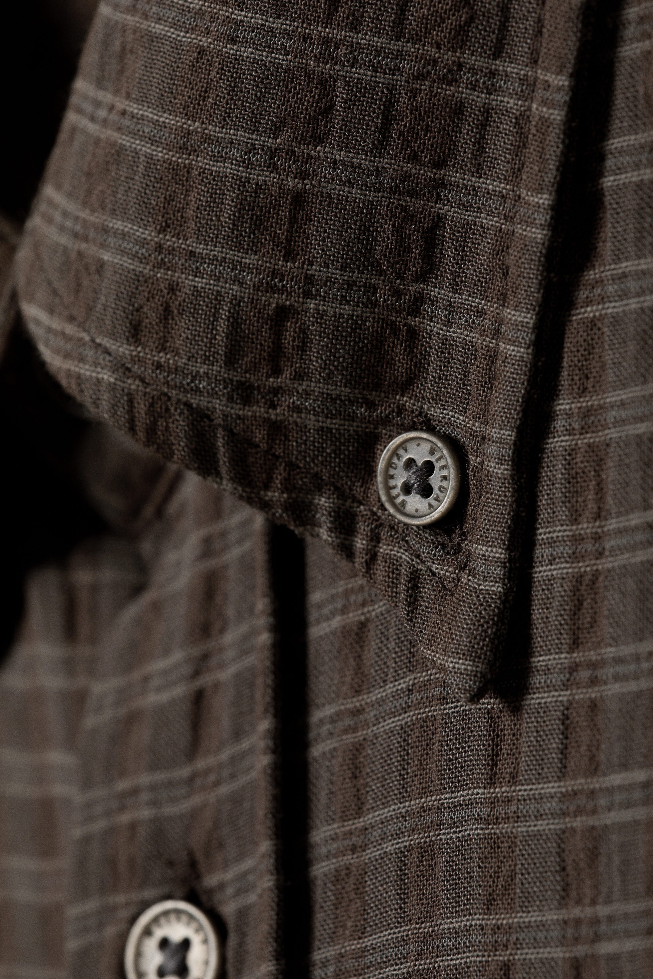 Checked Dark Brown - Loose Structured Button-Down Shirt - 5