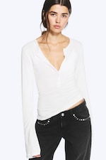 White - Slim fit long-sleeved henley - 0