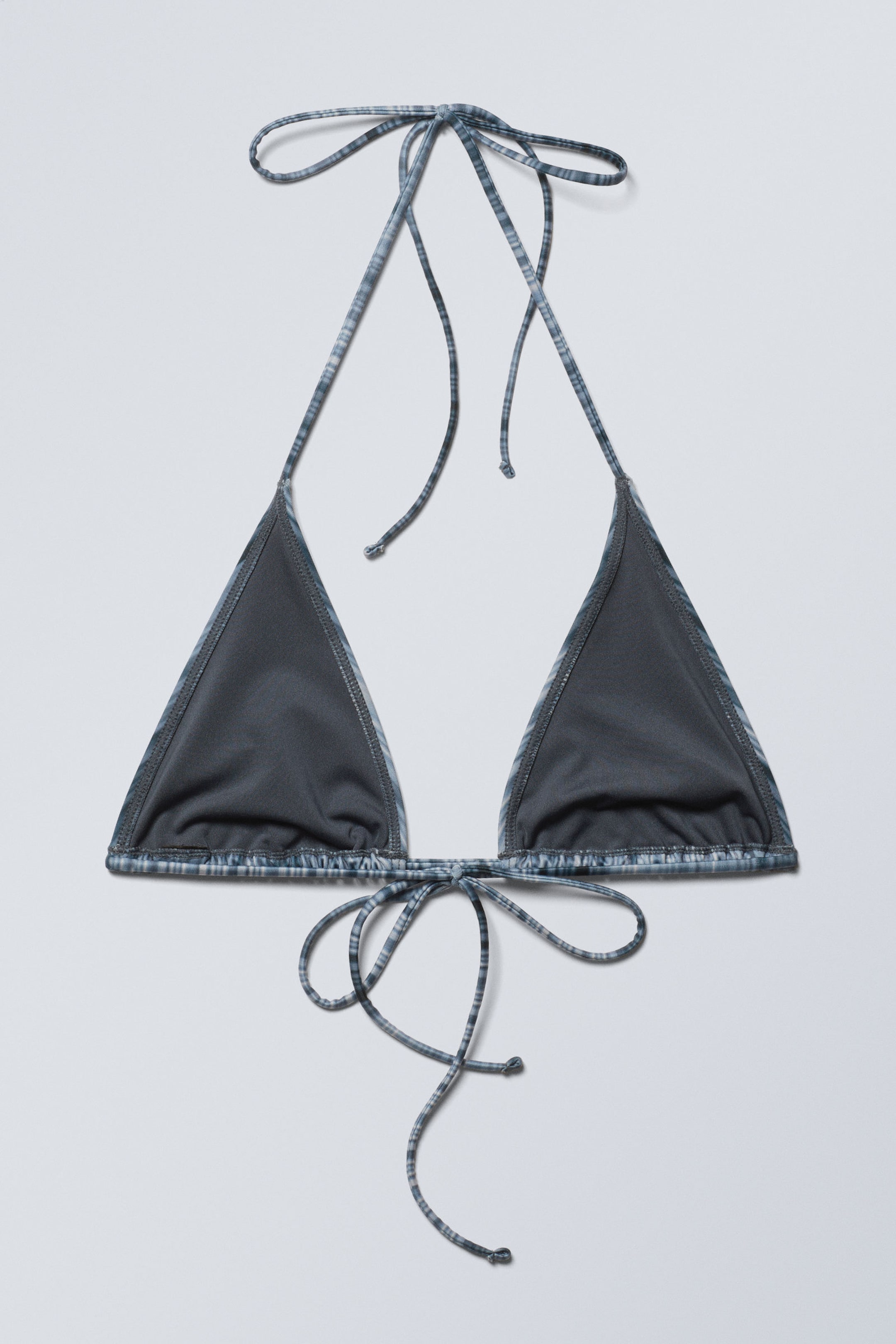 Striped Dark Blue - Strappy Printed Triangle Bikini Top - 4