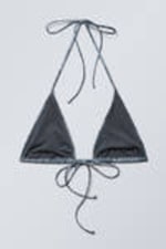 Striped Dark Blue - Strappy Printed Triangle Bikini Top - 4