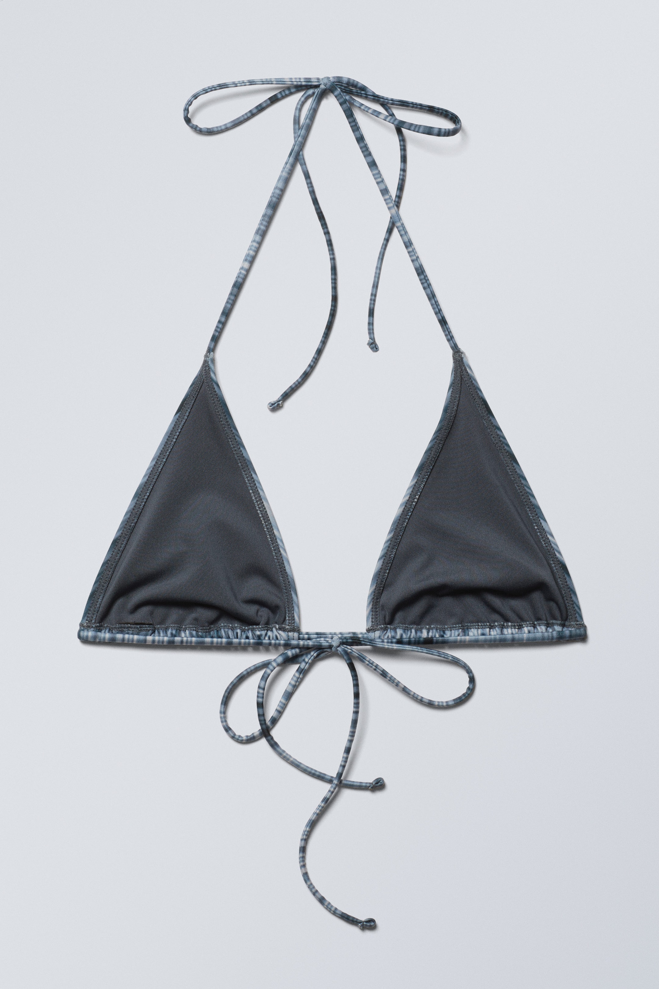 Striped Dark Blue - Strappy Printed Triangle Bikini Top - 2