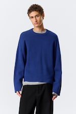 Bright Blue - Boxy Knitted Cotton Sweater - 0