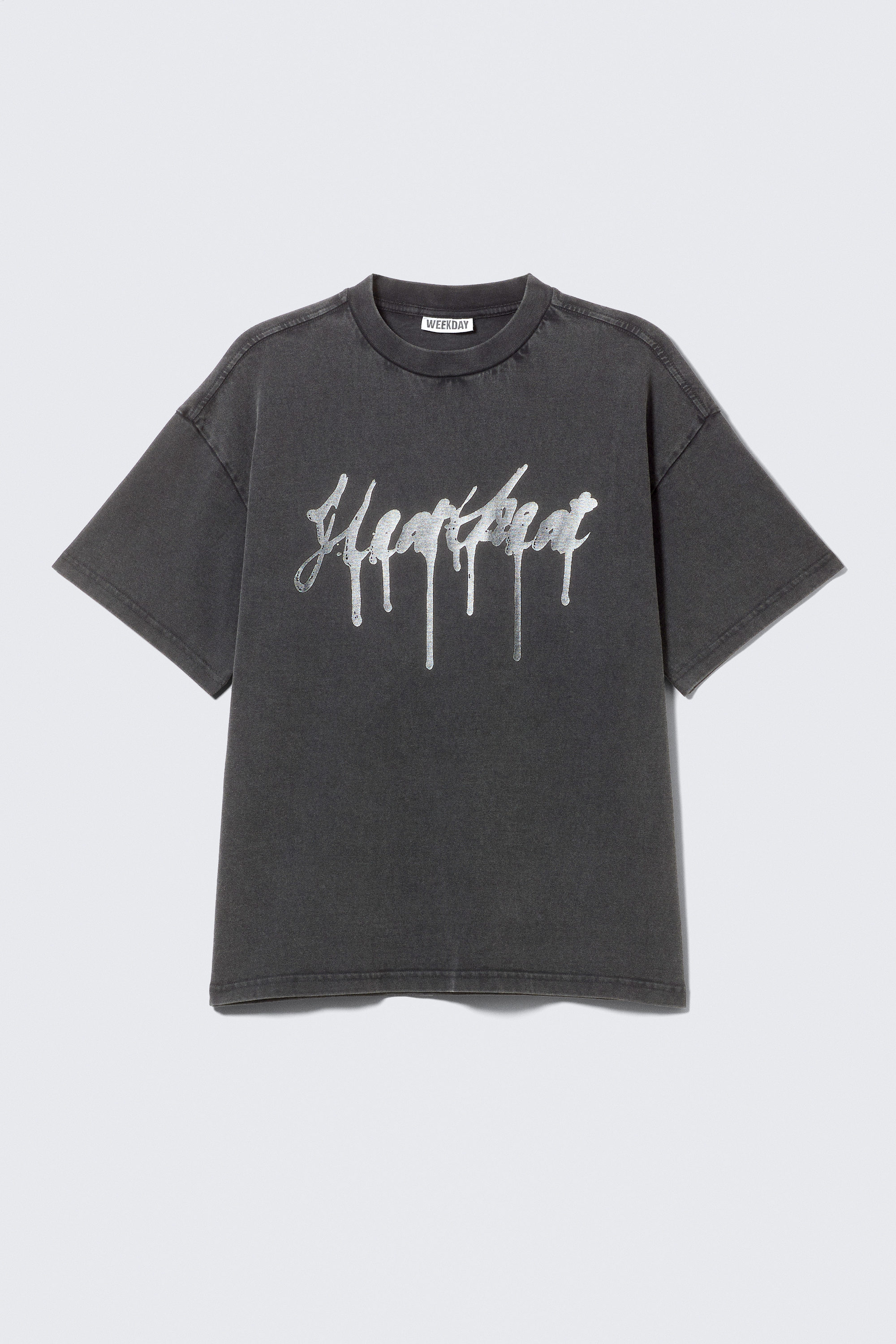 Schwarz - "Heartbeat" - Bedrucktes kastiges T-Shirt - 3