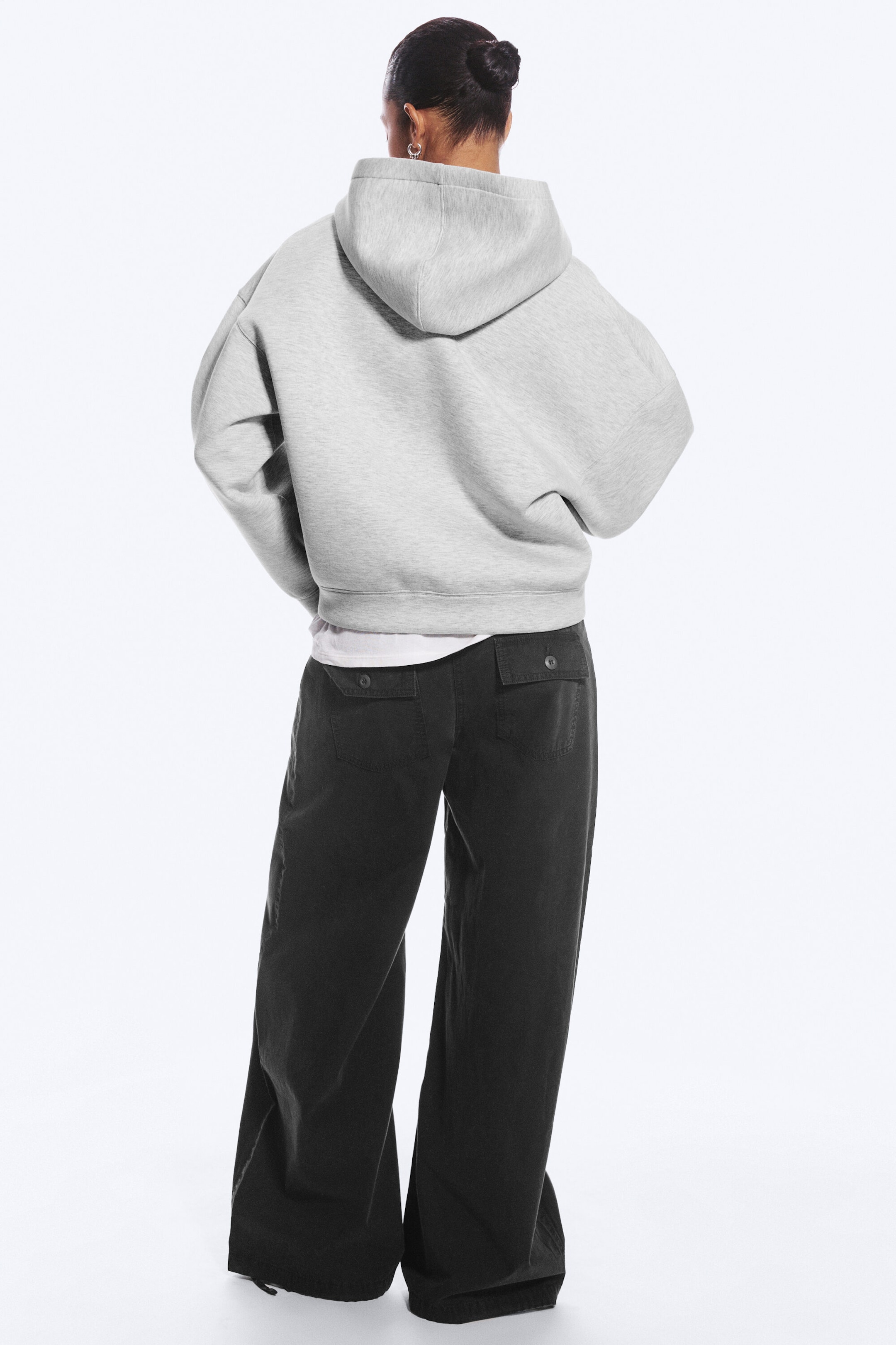 Gris chiné - Sweat à capuche zippé oversize en scuba - 3