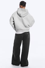 Gris chiné - Sweat à capuche zippé oversize en scuba - 3