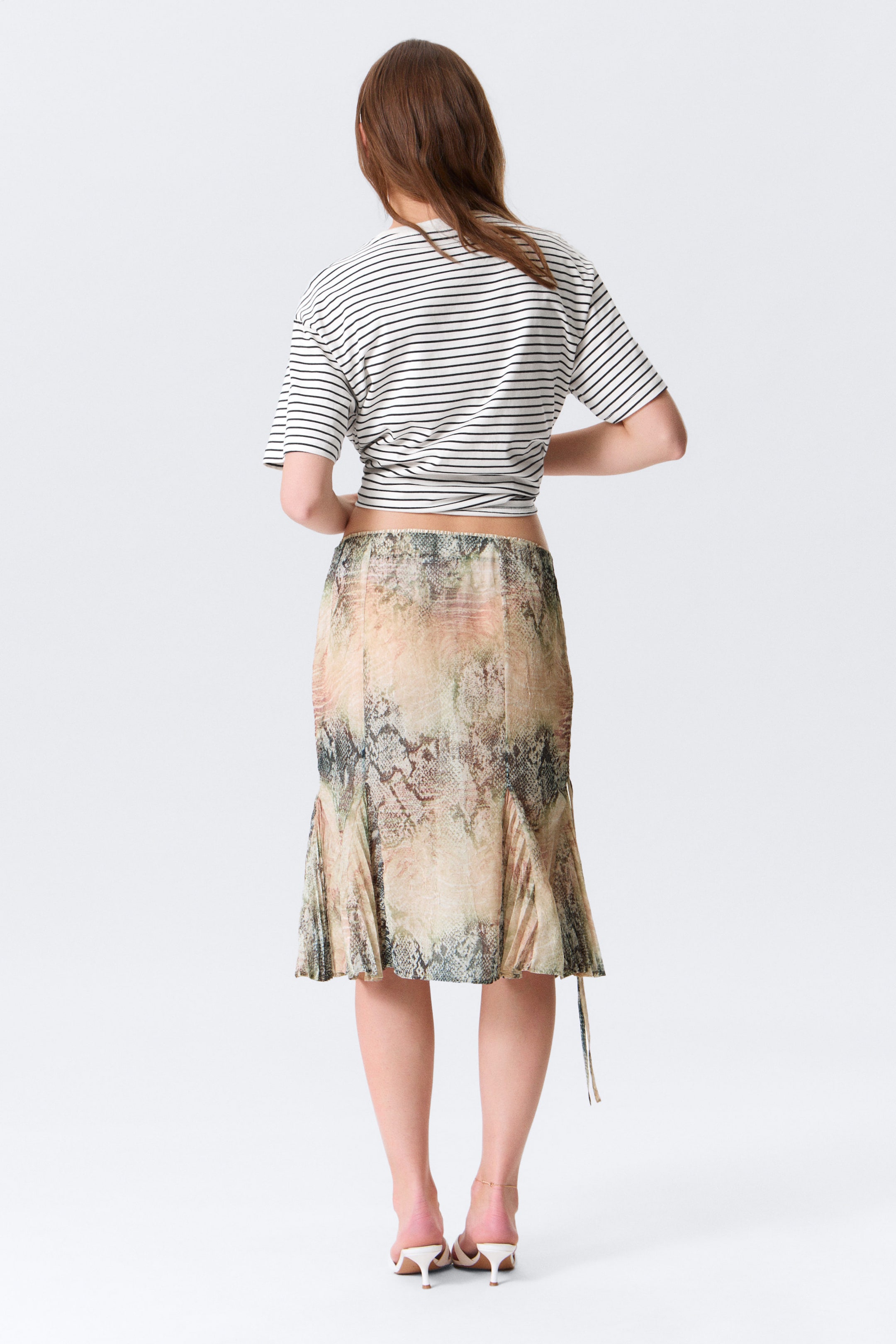 Beige - Snakeskin-patterned - Low Rise Mermaid Midi Skirt - 7