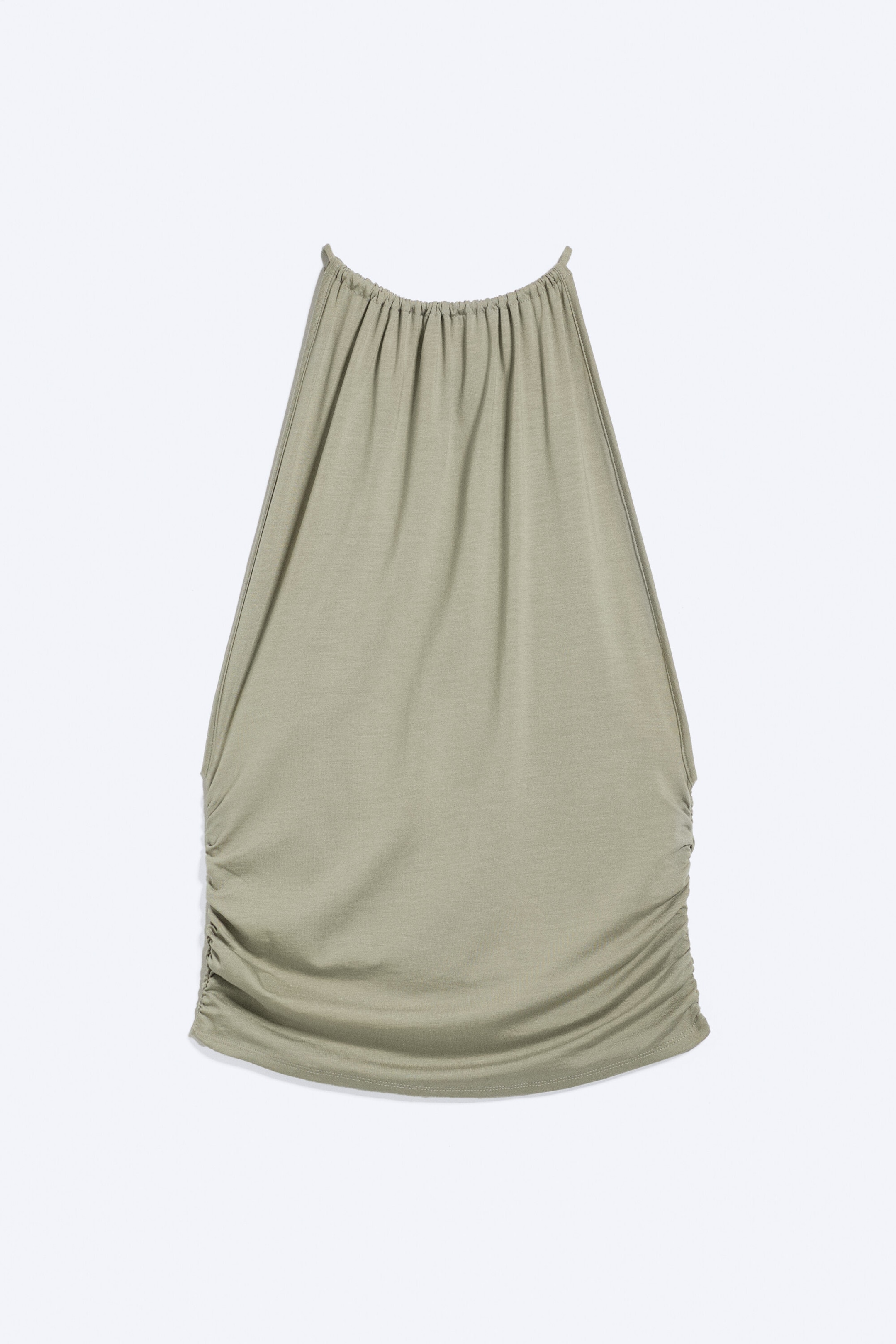 Staubiges Khakigrün - Ärmelloses Neckholder-Top mit Raffungen - 4