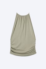 Staubiges Khakigrün - Ärmelloses Neckholder-Top mit Raffungen - 4