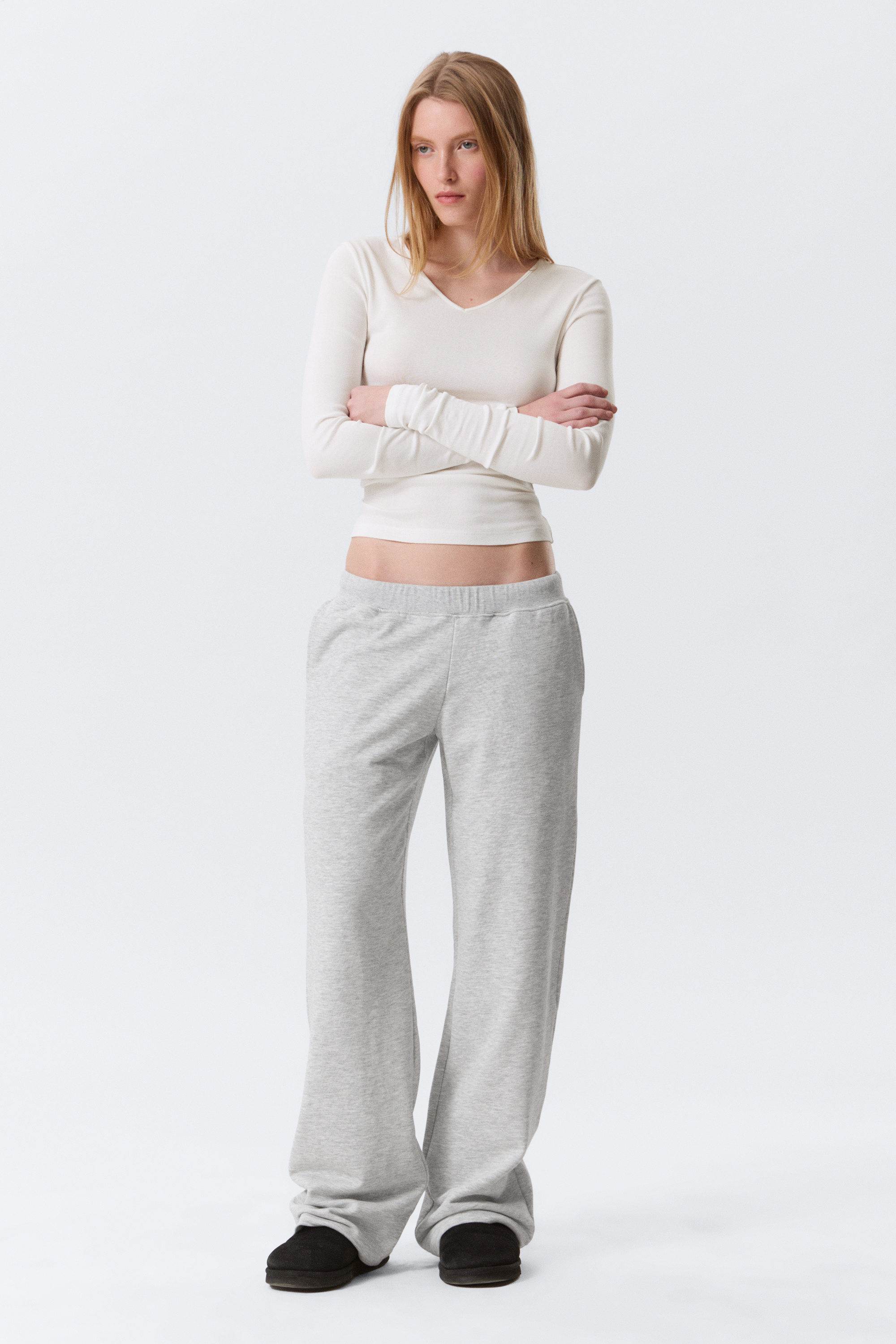Grey Melange - Low Rise Terry Sweatpants - 1